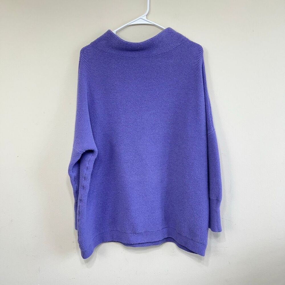 Free People Womens Ottoman Oversized Slouchy Ribbed Tunic Sweater Purple Small